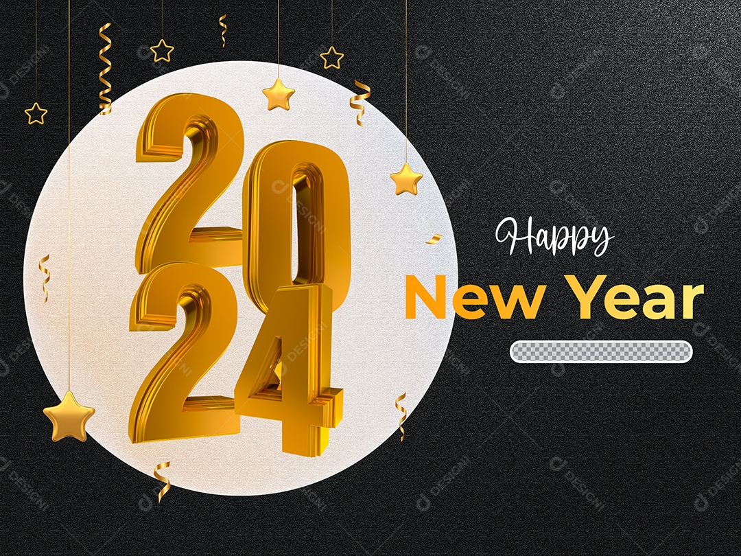 Número 3D Feliz Ano Novo 2024 Para Composição PSD