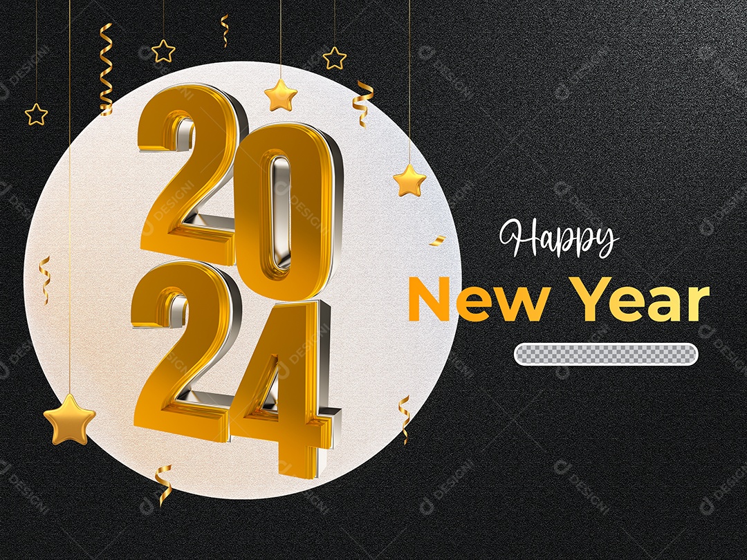 Número 3D Feliz Ano Novo 2024 Para Composição PSD