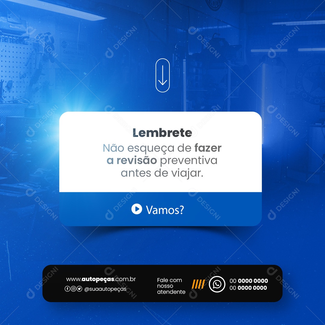 Oficina Mecânica Auto Peças Lembrete Não Esqueça de Fazer a Revisão Preventiva Antes de Viajar Social Media PSD Editável