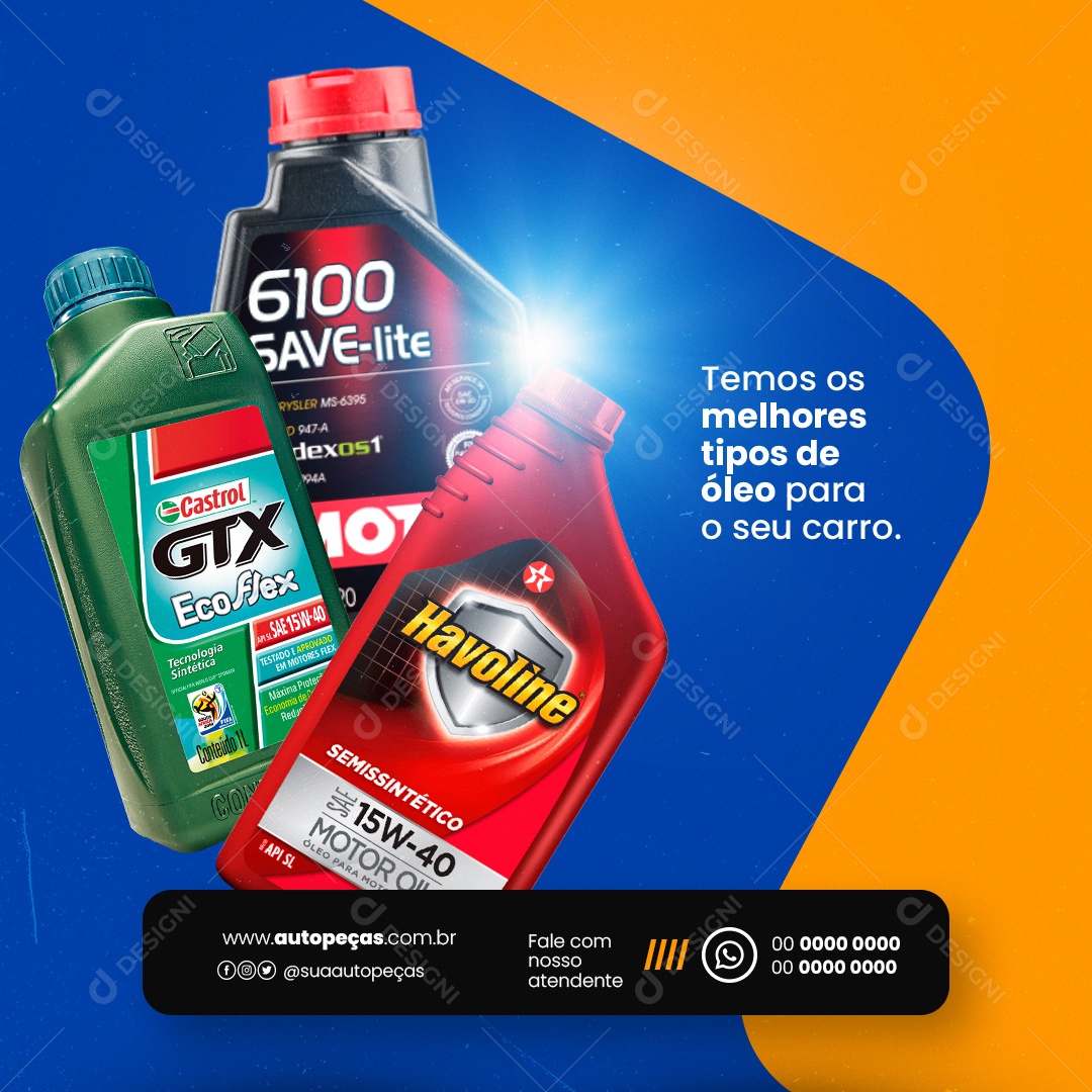 Oficina Mecânica Auto Peças Temos os Melhores Tipos de Óleo para o seu Carro Social Media PSD Editável