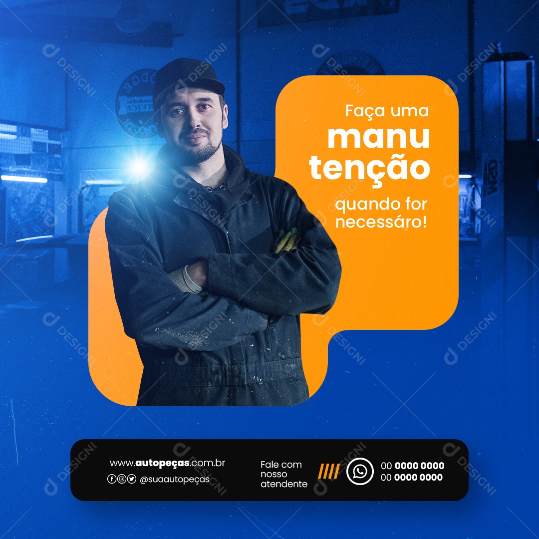 Oficina Mecânica Auto Peças Faça uma Manutenção Quando for Necessário Social Media PSD Editável