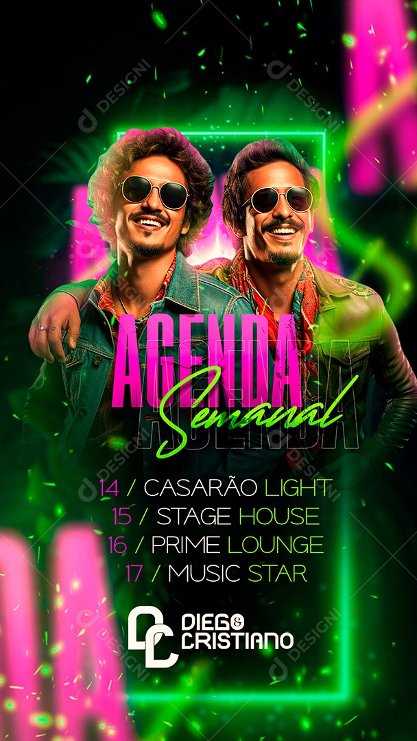 Story Flyer Agenda Semanal Diego & Cristiano Social Media PSD Editável