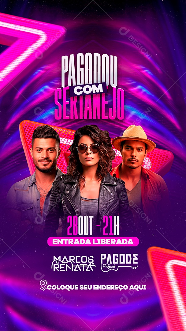 Story Flyer Pagodou com Sertanejo Entrada Liberada Marcos & Renata Pagode de Pagode Social Media PSD Editável
