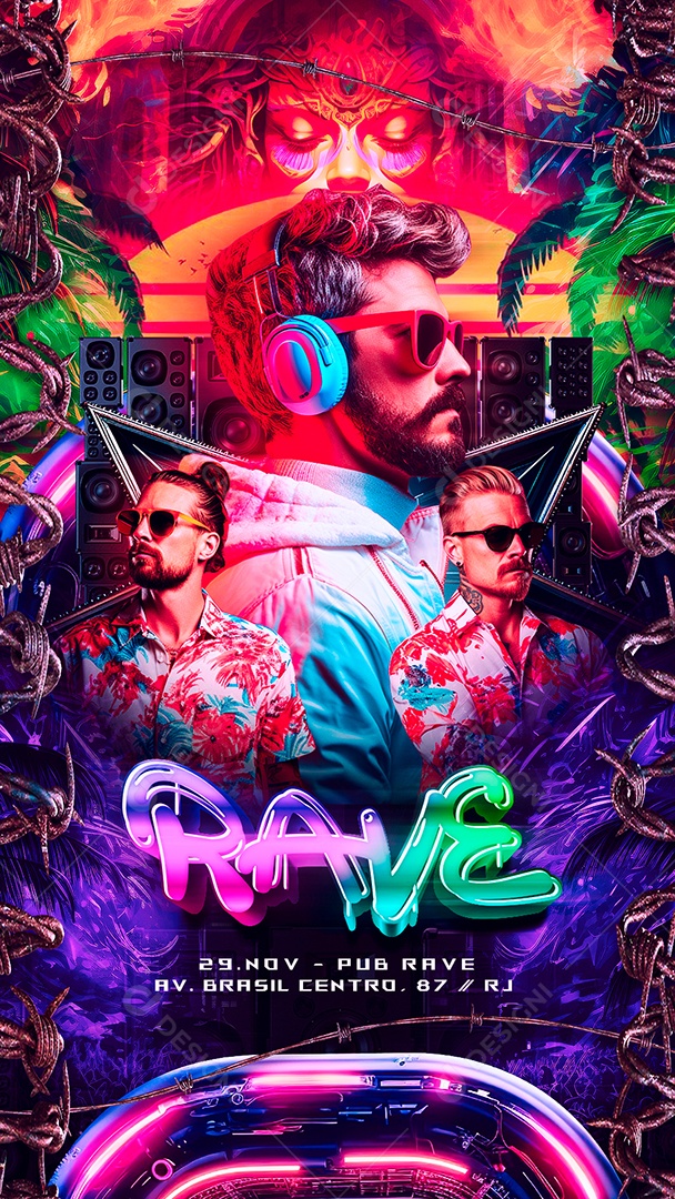 Story Flyer Rave Social Media PSD Editável