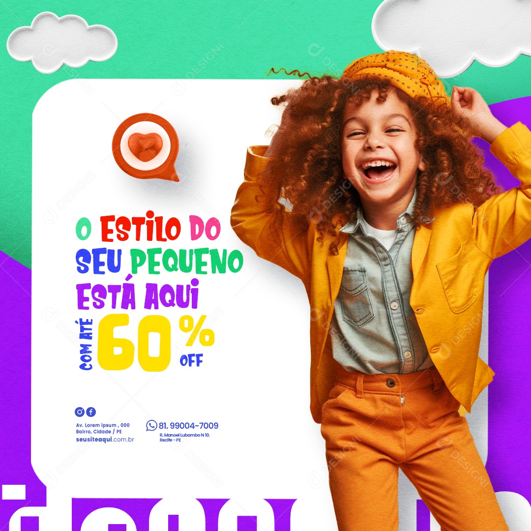 Loja de Brinquedos Dia das Crianças o Estilo do seu Pequeno Está aqui com Até 60% Off Social Media PSD Editável