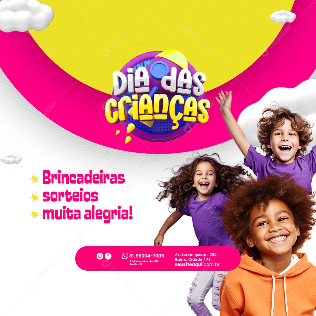 Loja de Brinquedos Dia das Crianças Brincadeiras Sorteios Muita Alegria Social Media PSD Editável