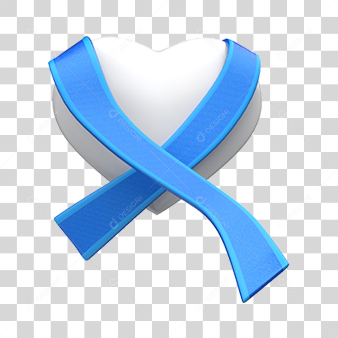 Coração COm Fita Azul Novembro Azul PNG Transparente