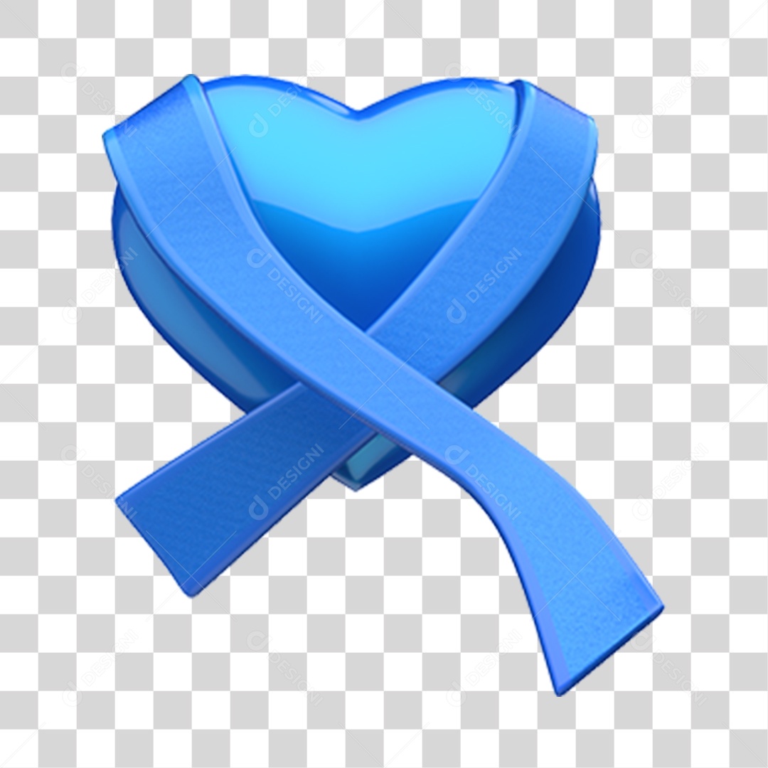 Coração COm Fita Azul Novembro Azul PNG Transparente