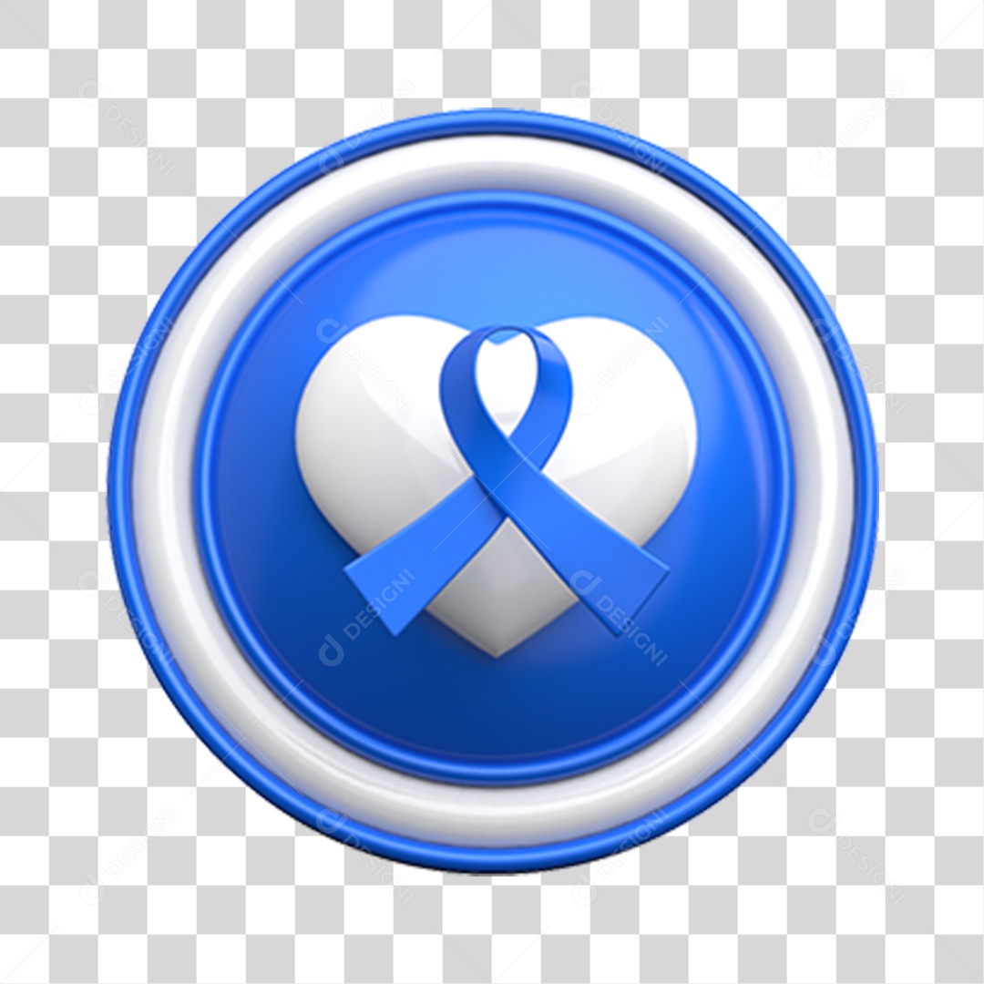 Elemento 3D Circulo com Coração e Fita Azul Novembro Azul PNG Transparente