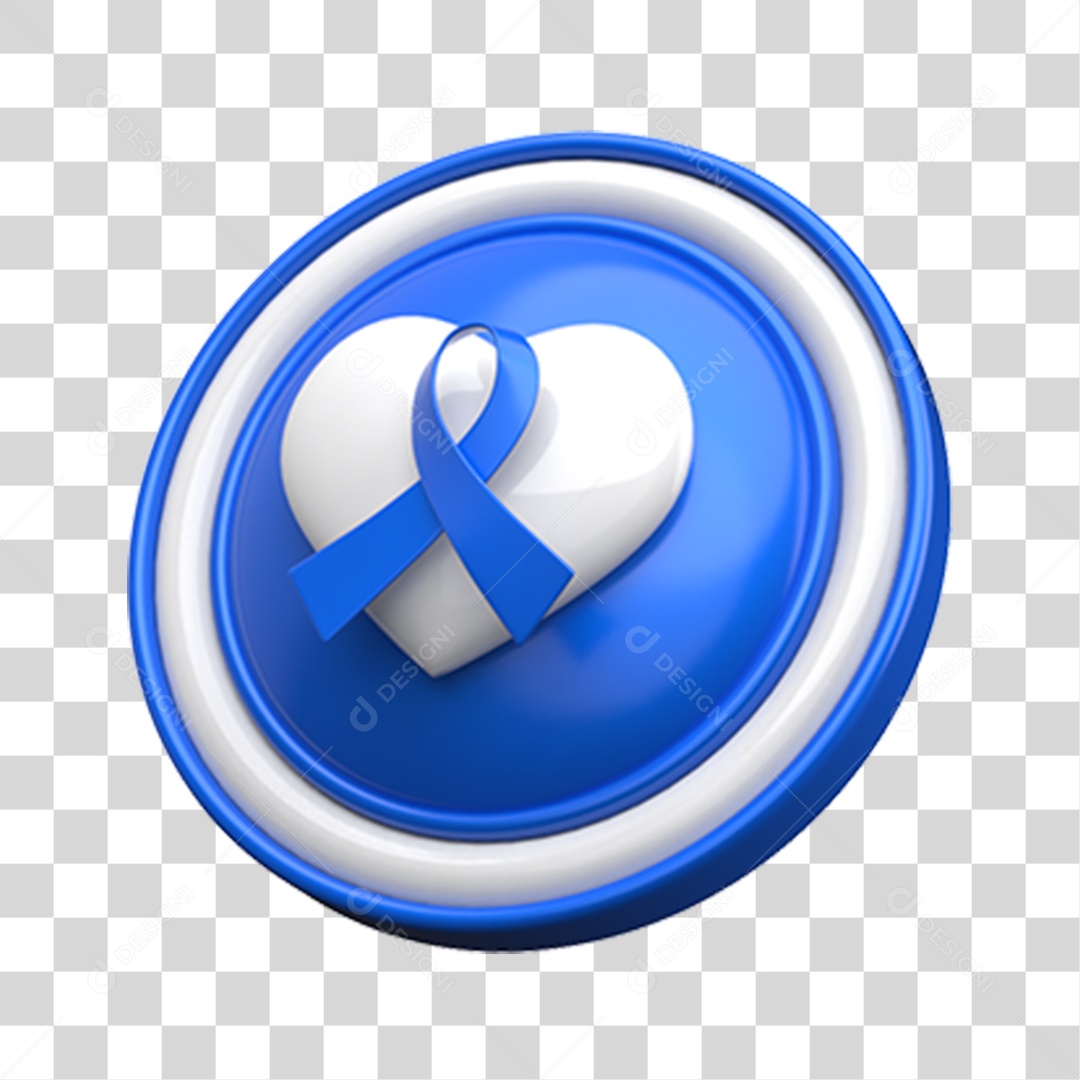 Elemento 3D Circulo com Coração e Fita Azul Novembro Azul PNG Transparente