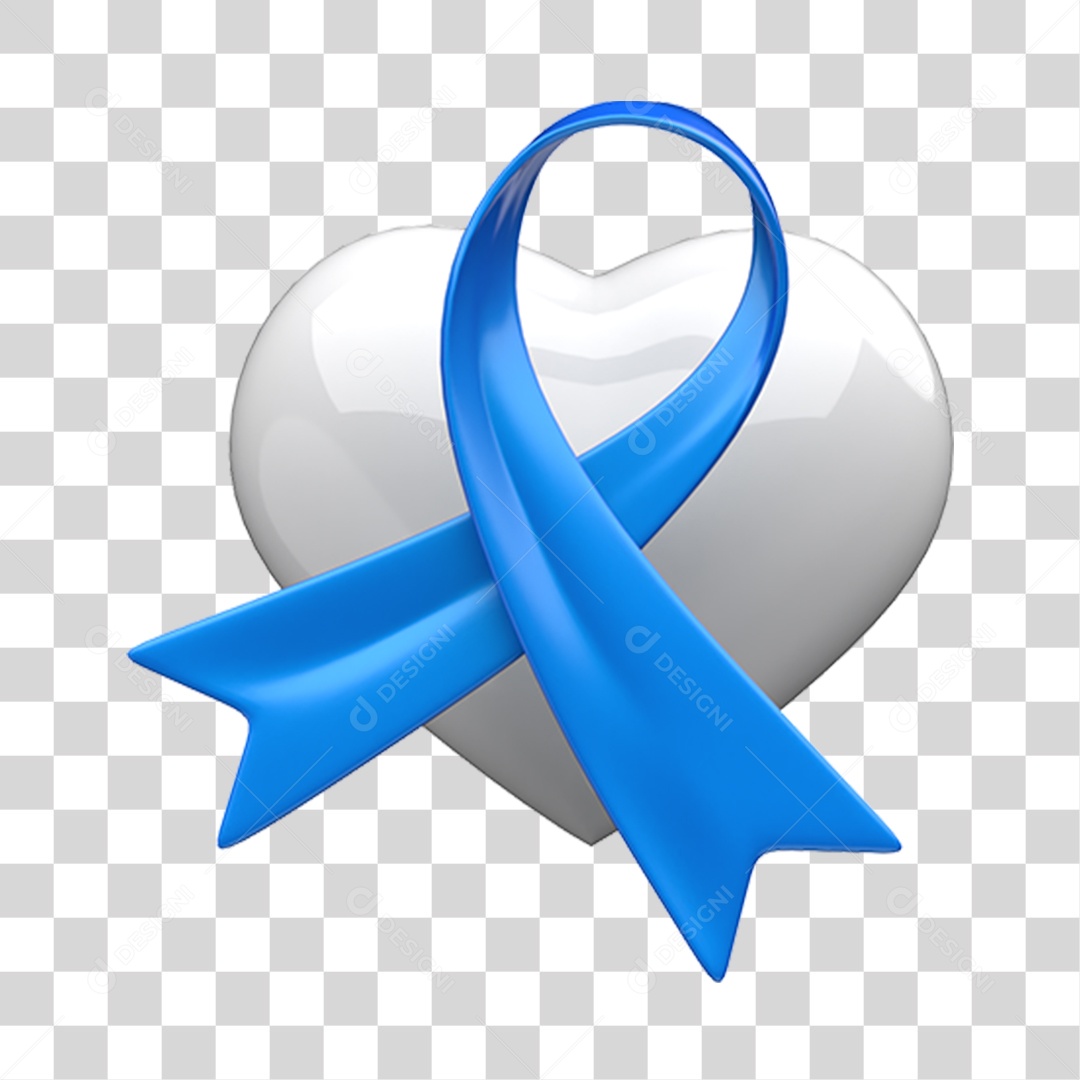 Coração Branco com Fita Azul Novembro Azul PNG Transparente