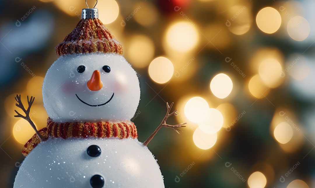 Decoração de Natal com árvore decorada, bolas, brinquedos, luzes