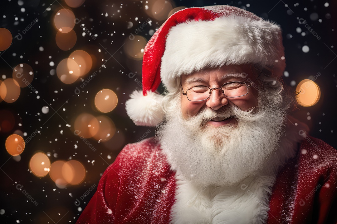 Retrato do simpático e bonito Papai Noel em sua casa sorrindo e olhando sorrindo para a câmera