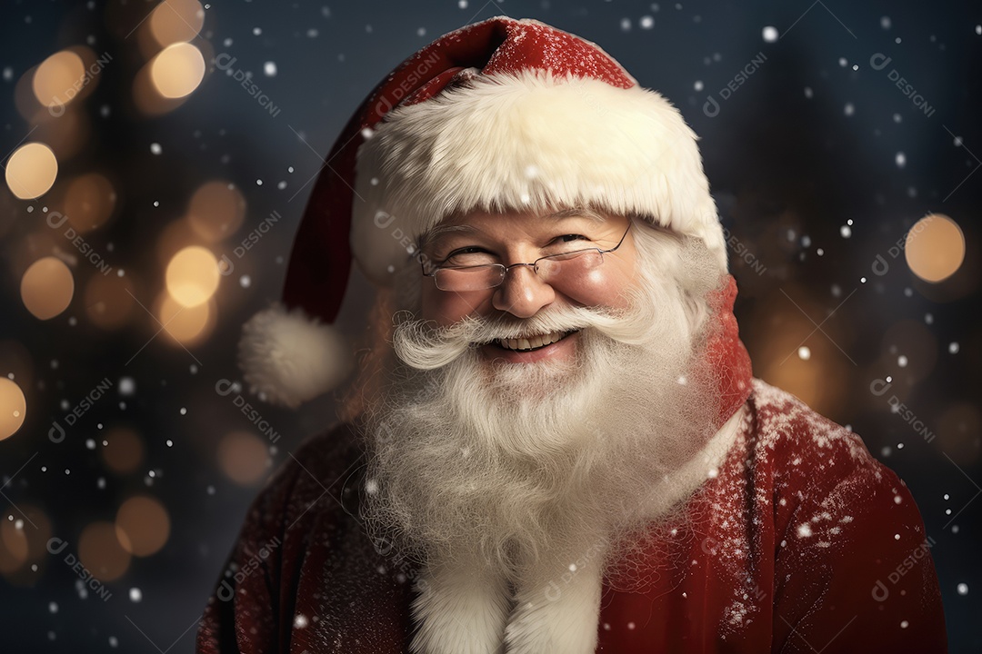 Retrato do simpático e bonito Papai Noel em sua casa sorrindo e olhando sorrindo para a câmera