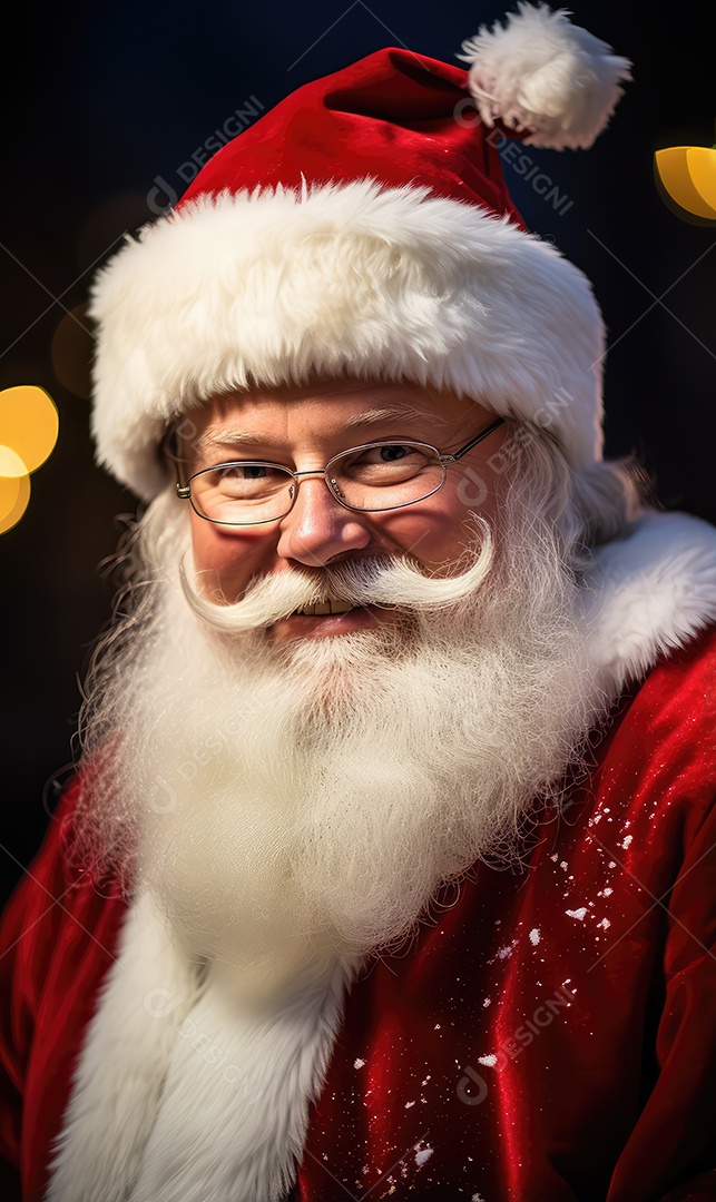 Retrato do simpático e bonito Papai Noel em sua casa sorrindo e olhando sorrindo para a câmera