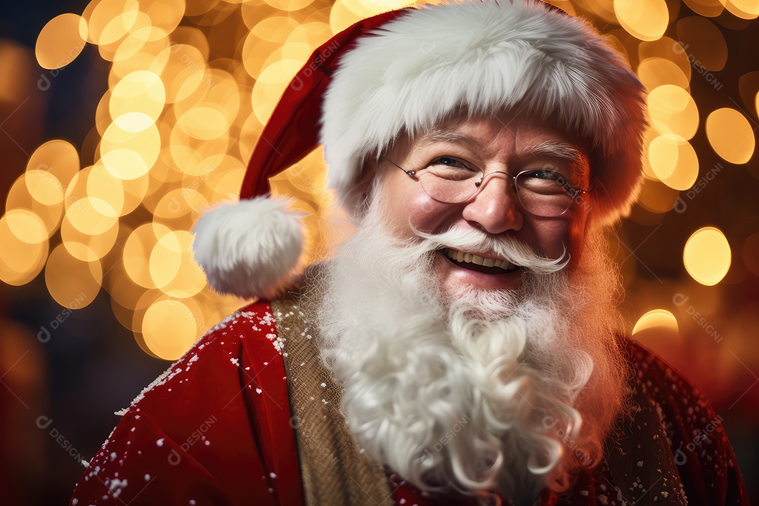 Retrato do simpático e bonito Papai Noel em sua casa sorrindo e olhando sorrindo para a câmera