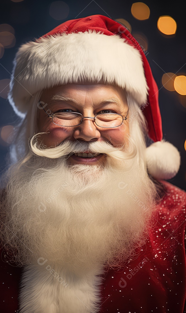 Retrato do simpático e bonito Papai Noel em sua casa sorrindo e olhando sorrindo para a câmera