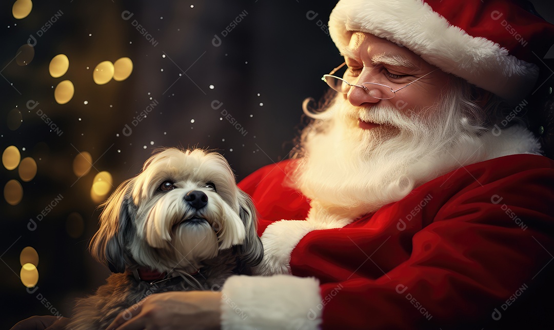 Retrato do simpático e bonito Papai Noel em sua casa sorrindo e olhando sorrindo para a câmera