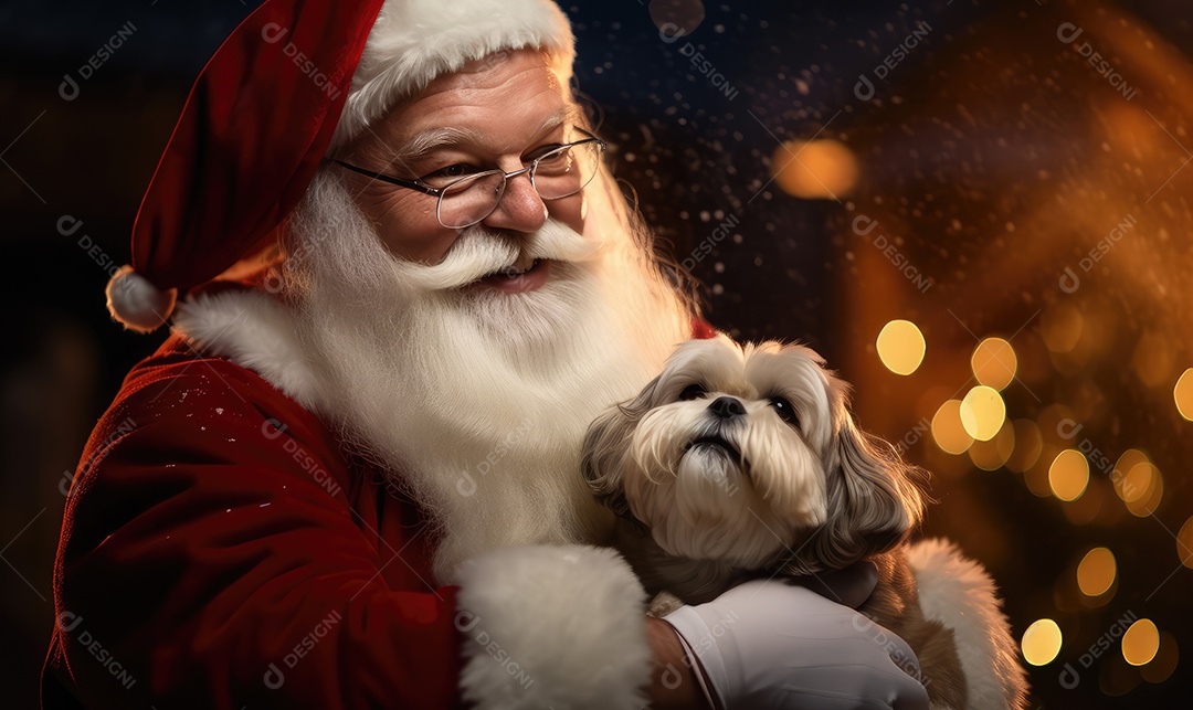 Retrato do simpático e bonito Papai Noel em sua casa sorrindo e olhando sorrindo para a câmera