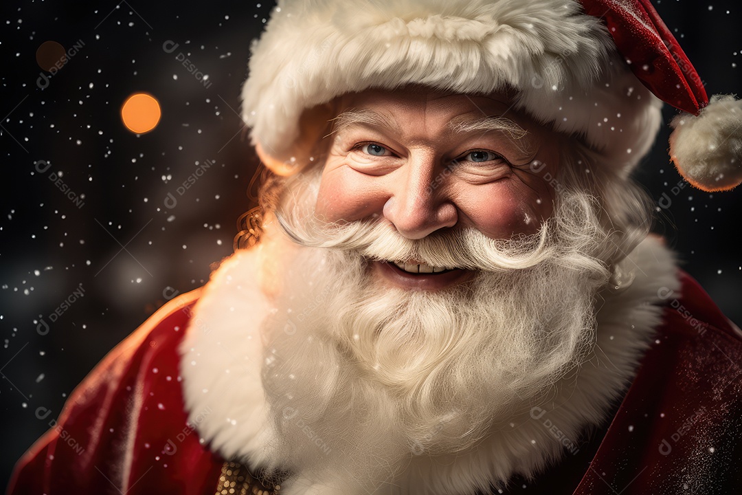 Retrato do simpático e bonito Papai Noel em sua casa sorrindo e olhando sorrindo para a câmera