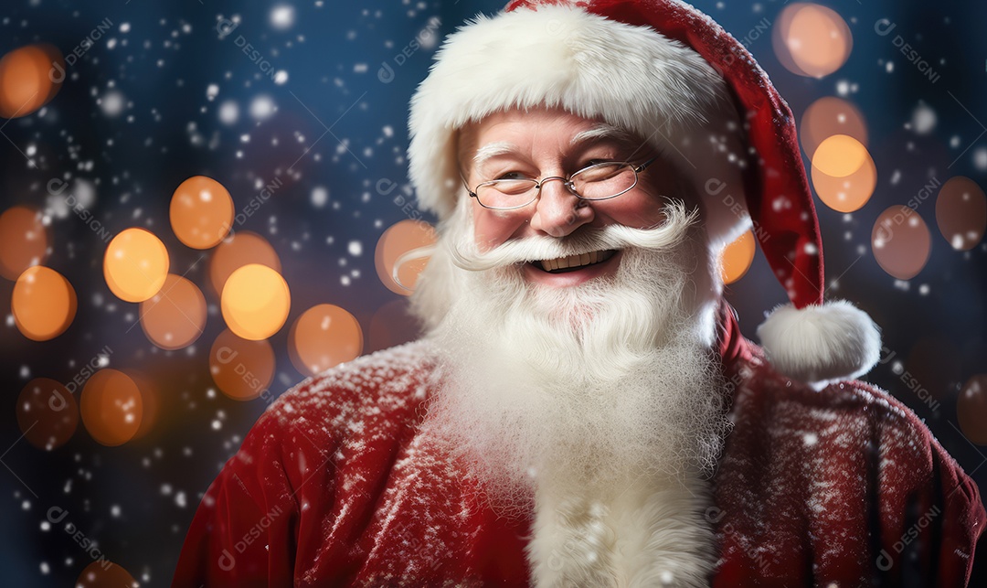 Retrato do simpático e bonito Papai Noel em sua casa sorrindo e olhando sorrindo para a câmera