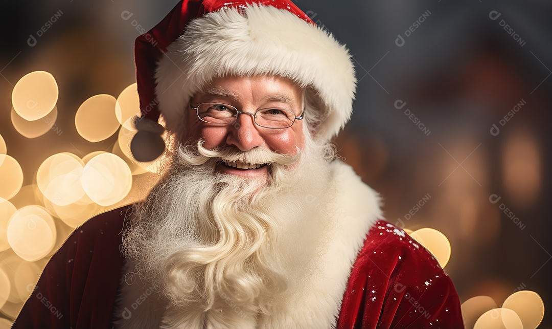 Retrato do simpático e bonito Papai Noel em sua casa sorrindo e olhando sorrindo para a câmera