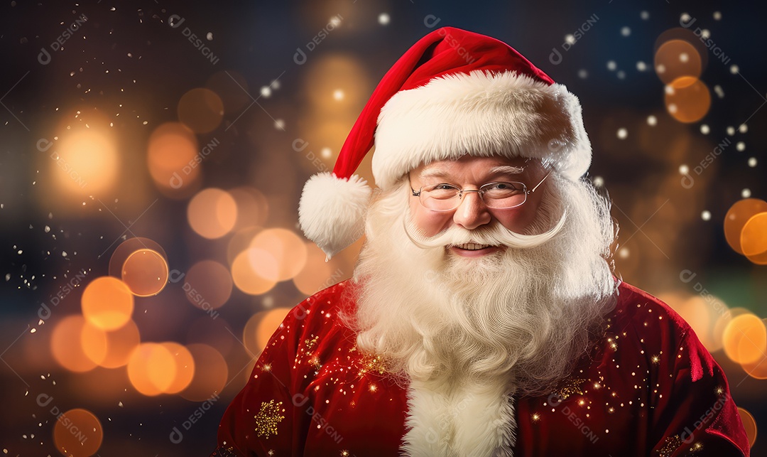 Retrato do simpático e bonito Papai Noel em sua casa sorrindo e olhando sorrindo para a câmera
