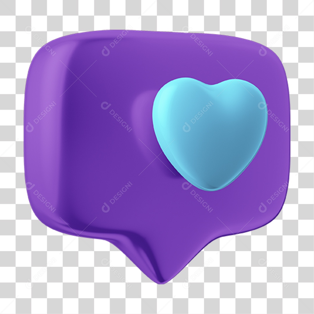 Elemento 3D Caixa de Texto Com Coração Azul para Composição PNG Transparente