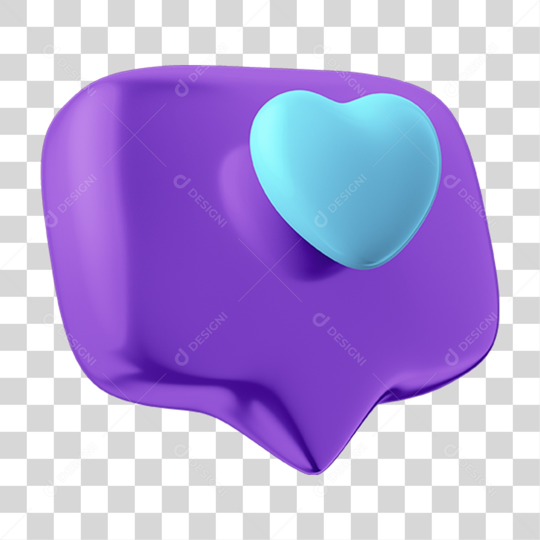 Elemento 3D Caixa de Texto Com Coração Azul para Composição PNG Transparente