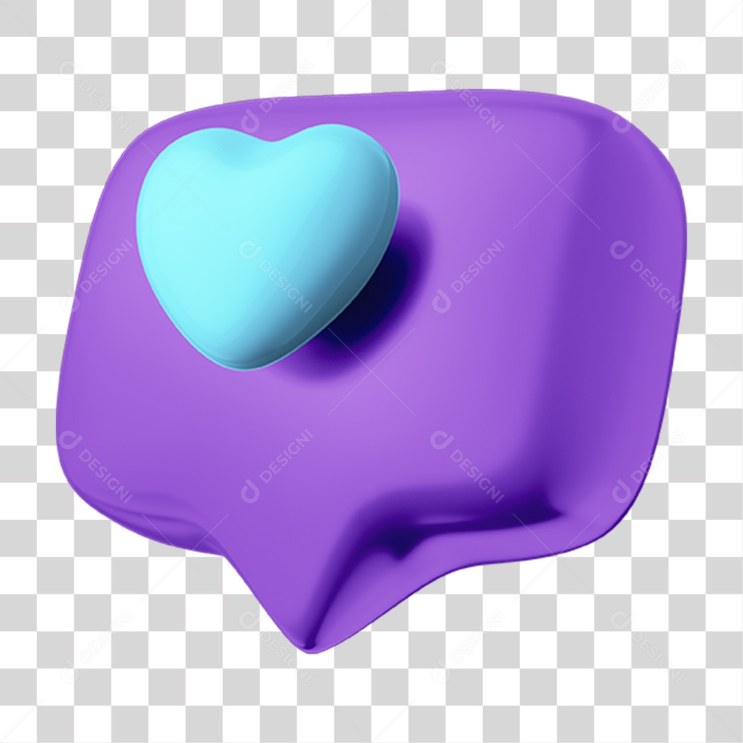 Elemento 3D Caixa de Texto Com Coração Azul para Composição PNG Transparente