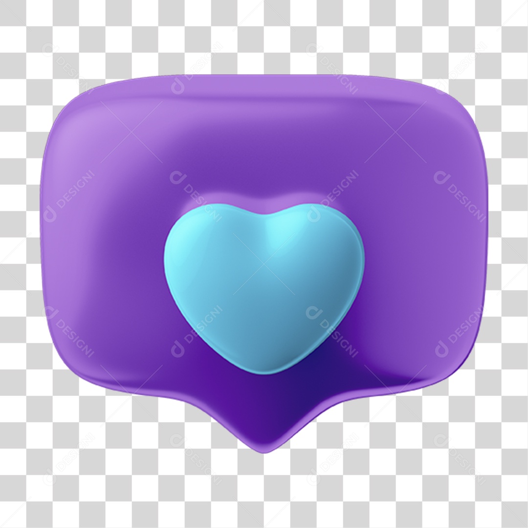 Elemento 3D Caixa de Texto Com Coração Azul para Composição PNG Transparente