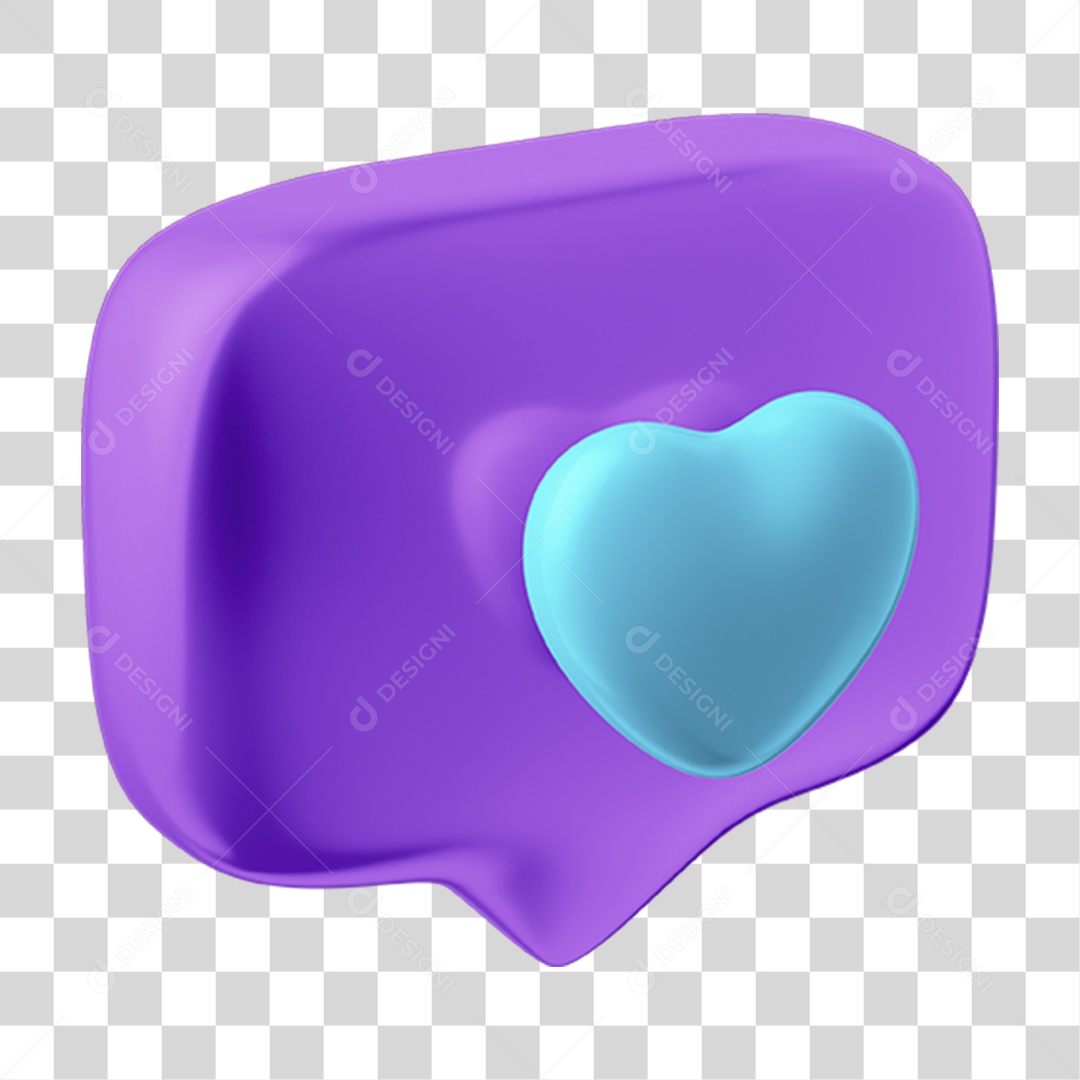 Elemento 3D Caixa de Texto Com Coração Azul para Composição PNG Transparente