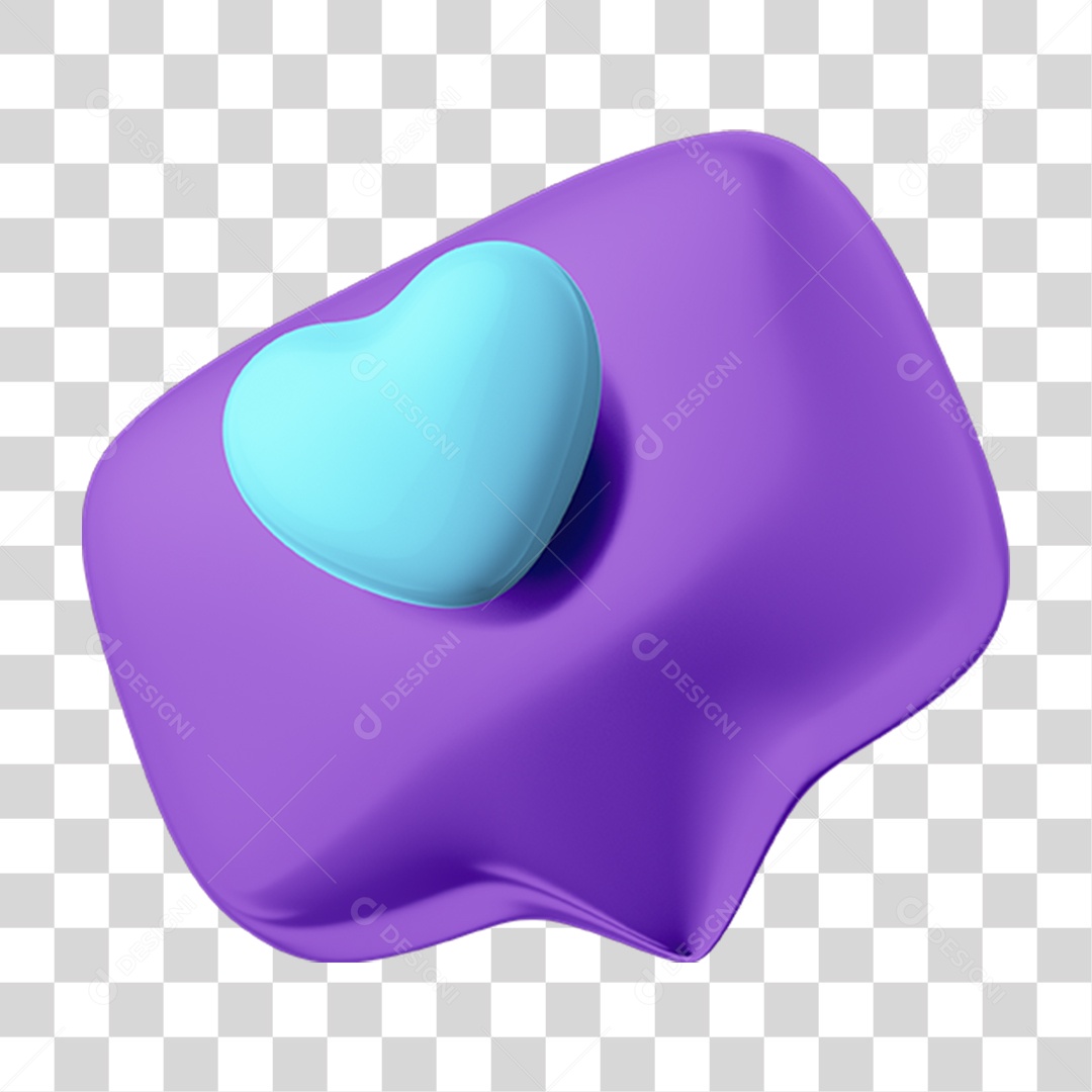 Elemento 3D Caixa de Texto Com Coração Azul para Composição PNG Transparente