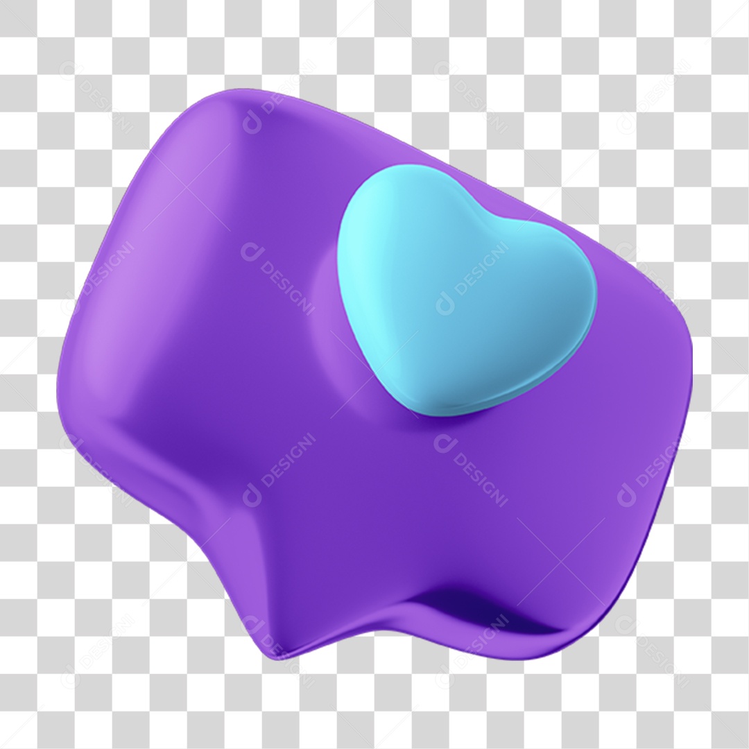 Elemento 3D Caixa de Texto Com Coração Azul para Composição PNG Transparente