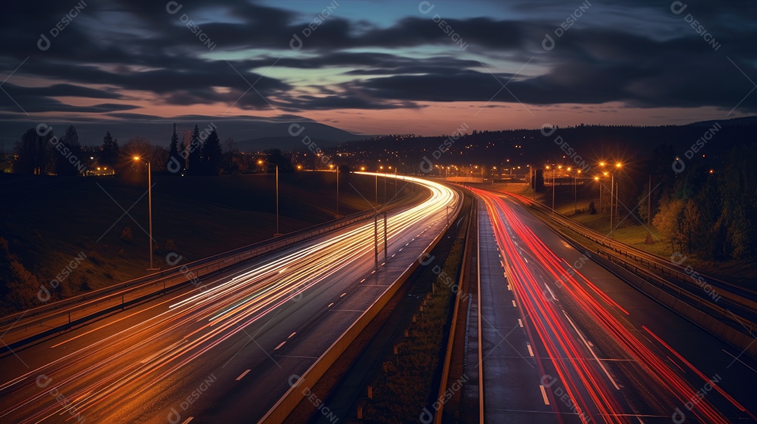 Rodovia com lindo céu e luzes a noite
