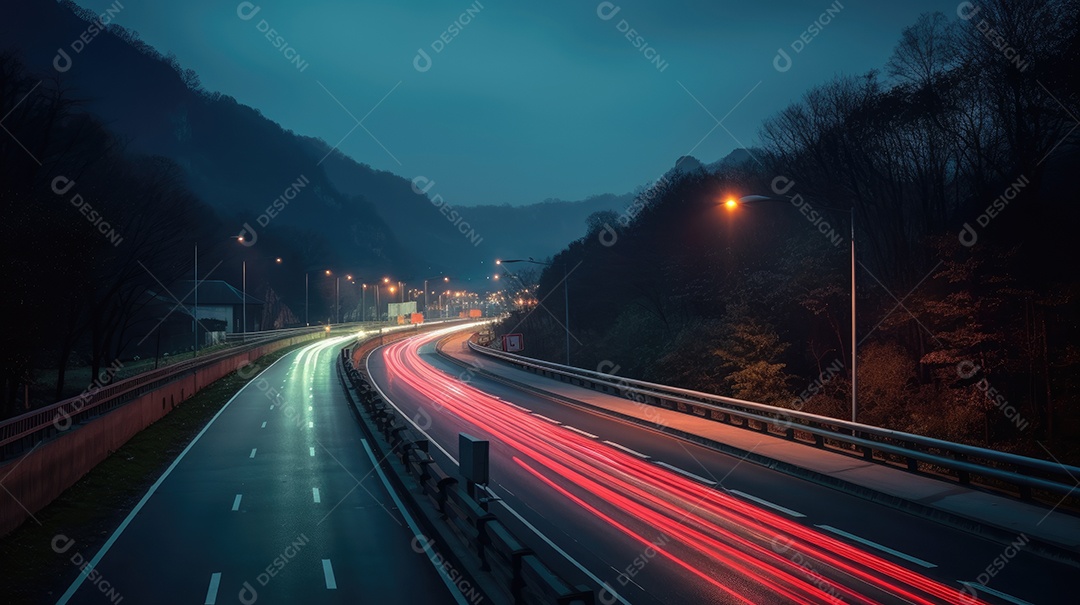 Rodovia com luzes a noite