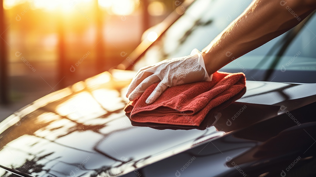 Homem passando pano limpando carro