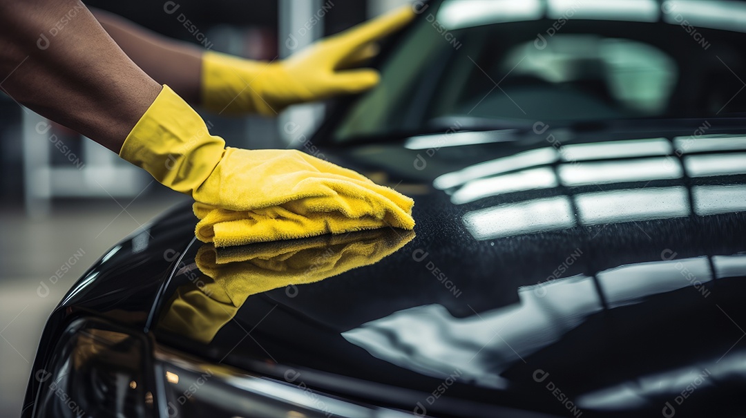 Homem passando pano limpando carro