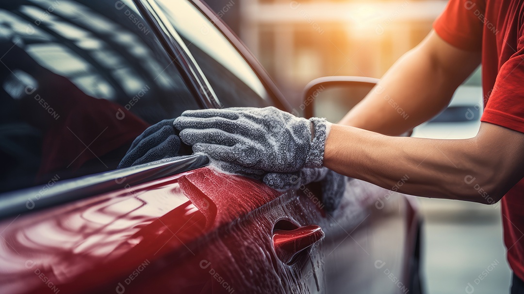 Homem passando pano limpando carro