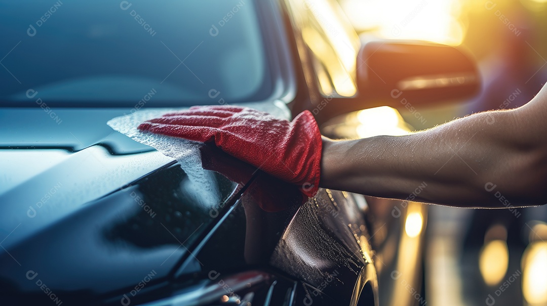 Homem passando pano limpando carro