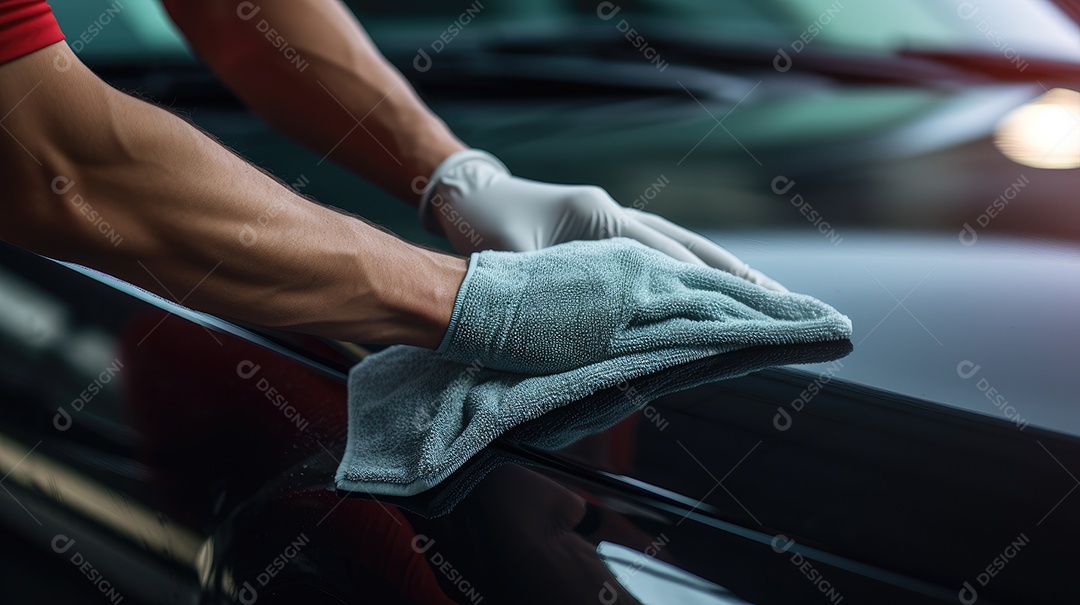 Homem passando pano limpando carro