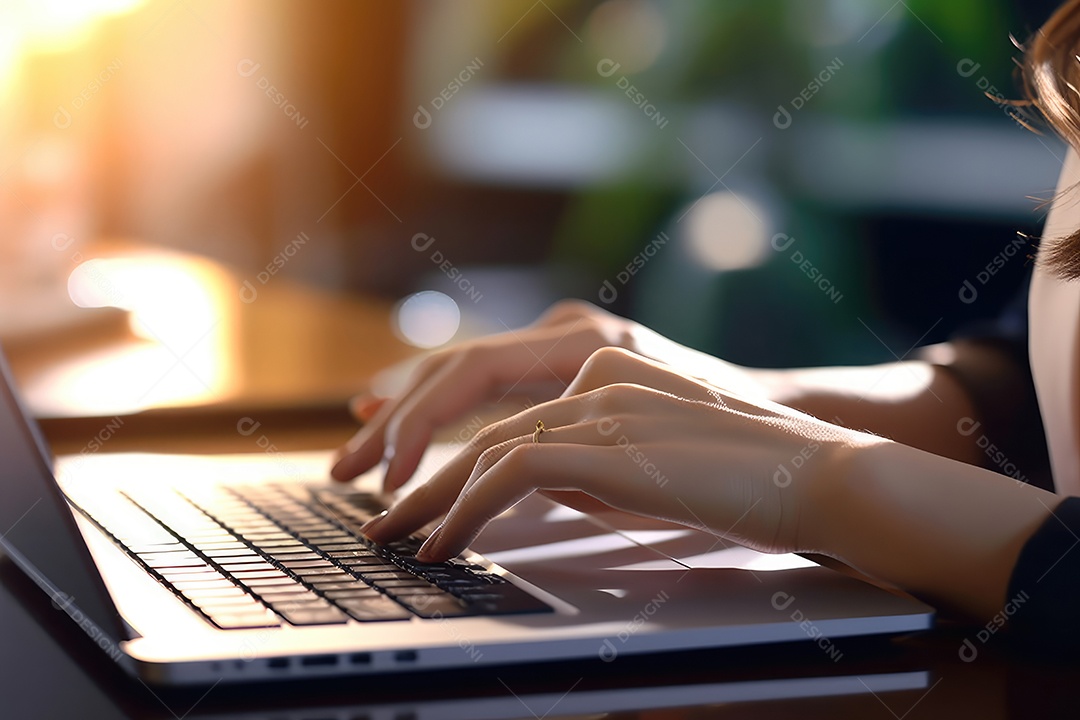 Mulher jovem empresária no escritório mexendo em laptop