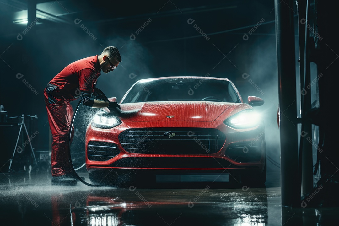 Homem lavando carro em lava jato