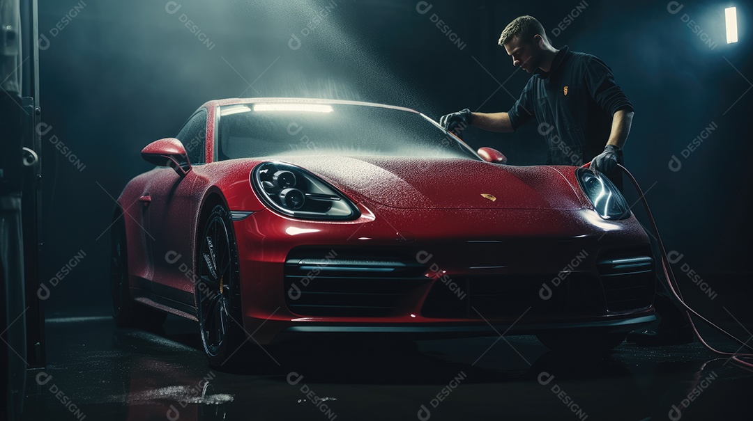 Homem lavando carro em lava jato