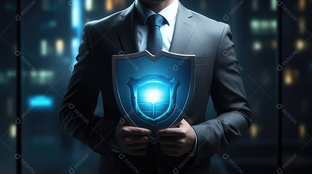 Segurança cibernética empresário mostra tecnologia