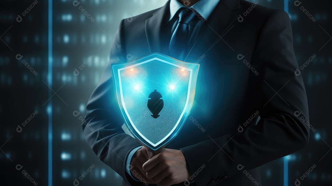 Segurança cibernética empresário mostra tecnologia