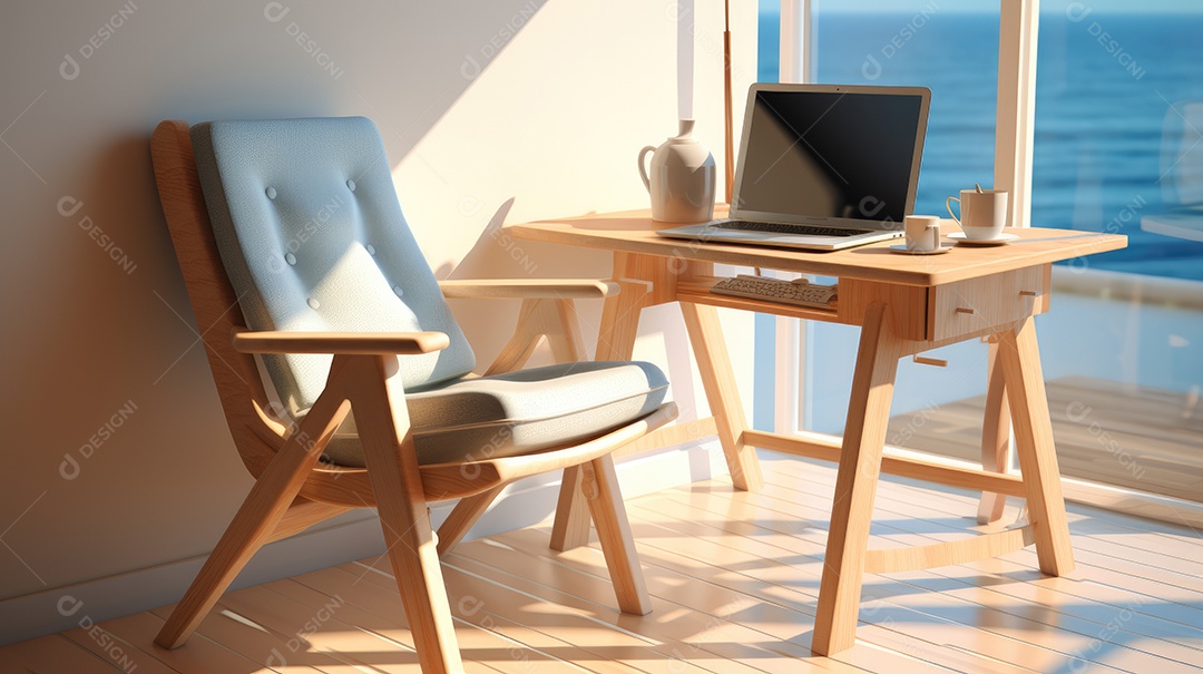 Poltrona com escrivaninha ou mesa com laptop