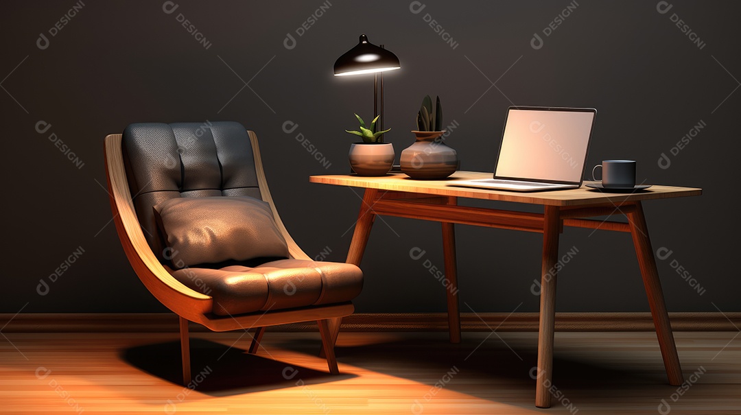 Poltrona com escrivaninha ou mesa com laptop