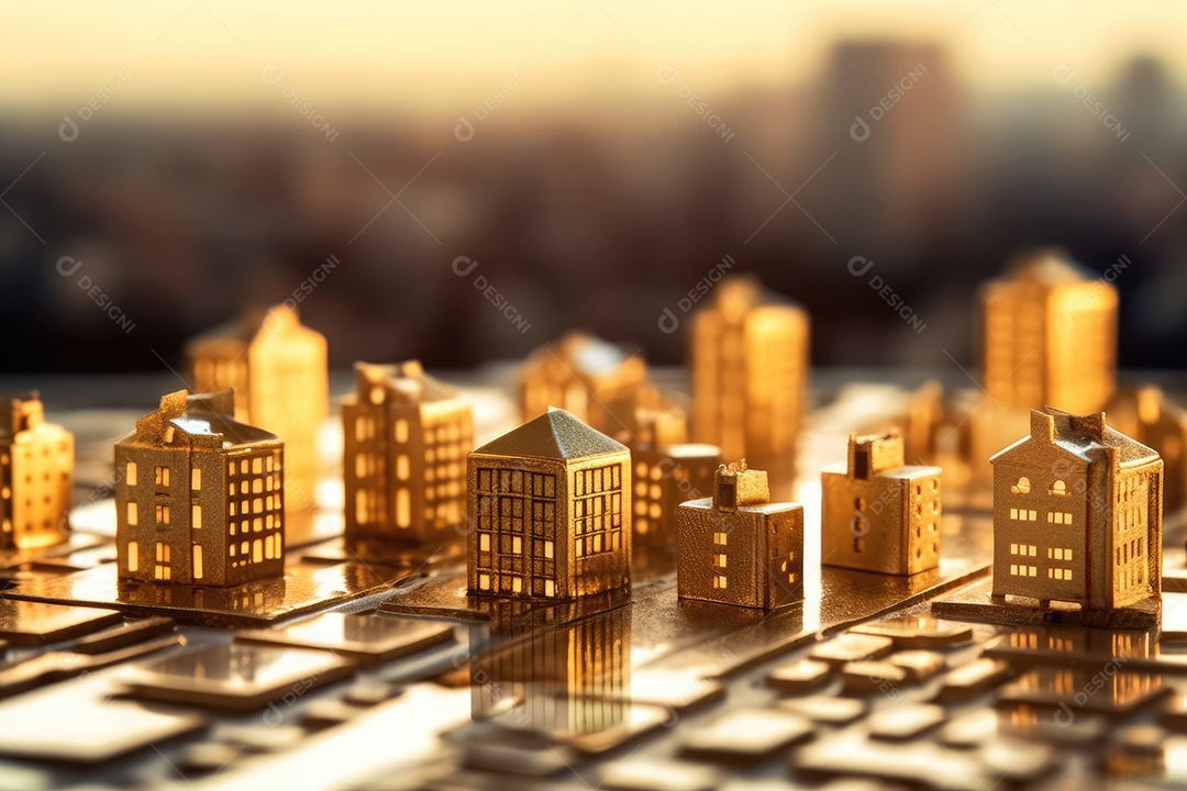 Imagem do horizonte de uma pequena cidade casa inteligente