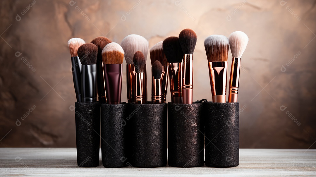 Muitos pincéis juntos em um pote de vidrro